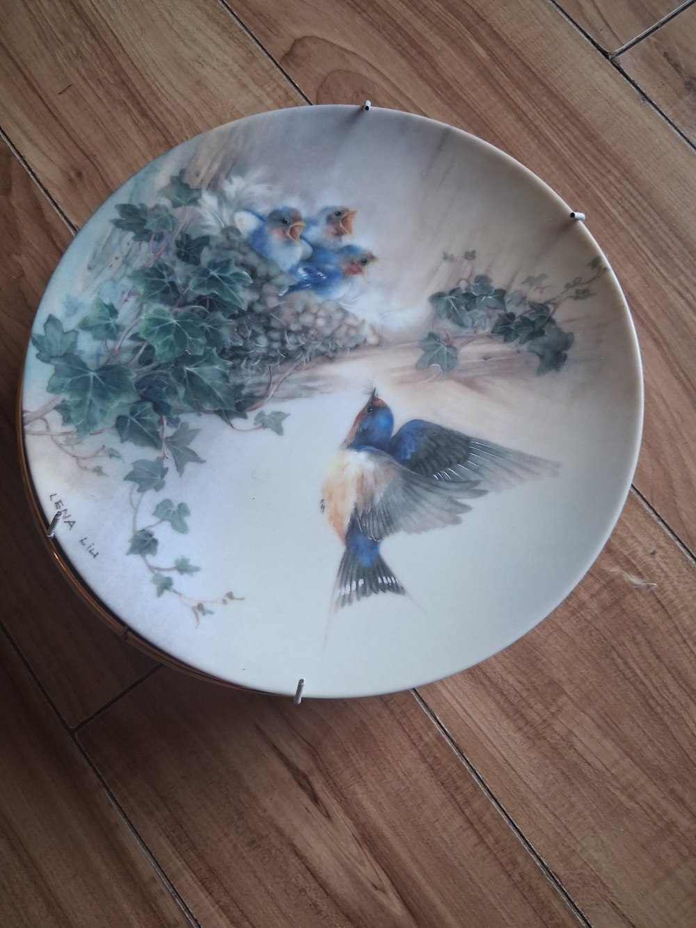 Blue & Cream Swallow Decorative Plate - Hand-Painted Wall Art